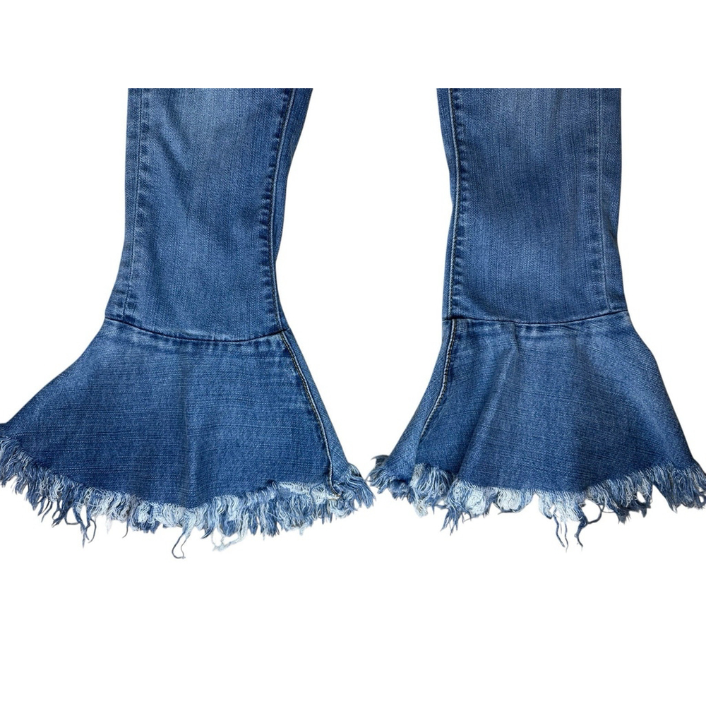 Blank NYC Womens Flare Blue Jeans Size 24 Raw Ruffled Hems Mid Rise - Picture 5 of 11